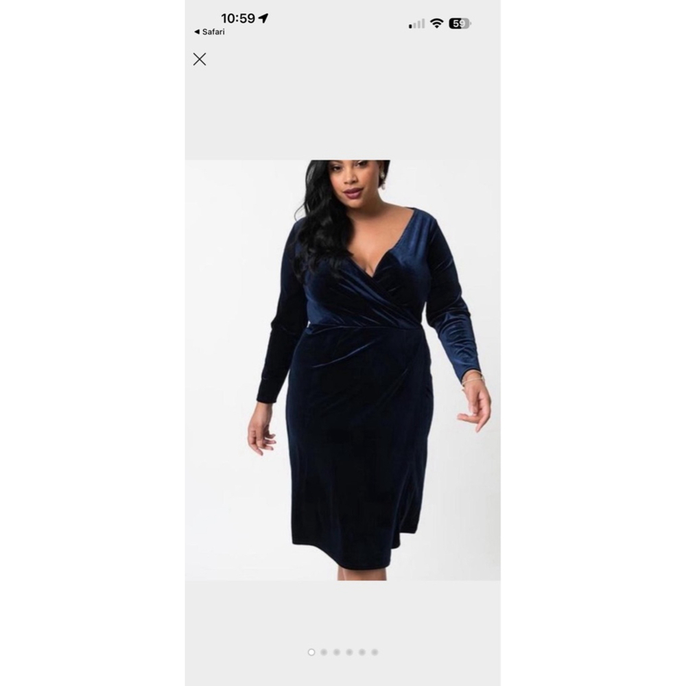 Women's Unique Vintage Navy Velvet Long Sleeve Wrap Dress 5X - Picture 2 of 7
